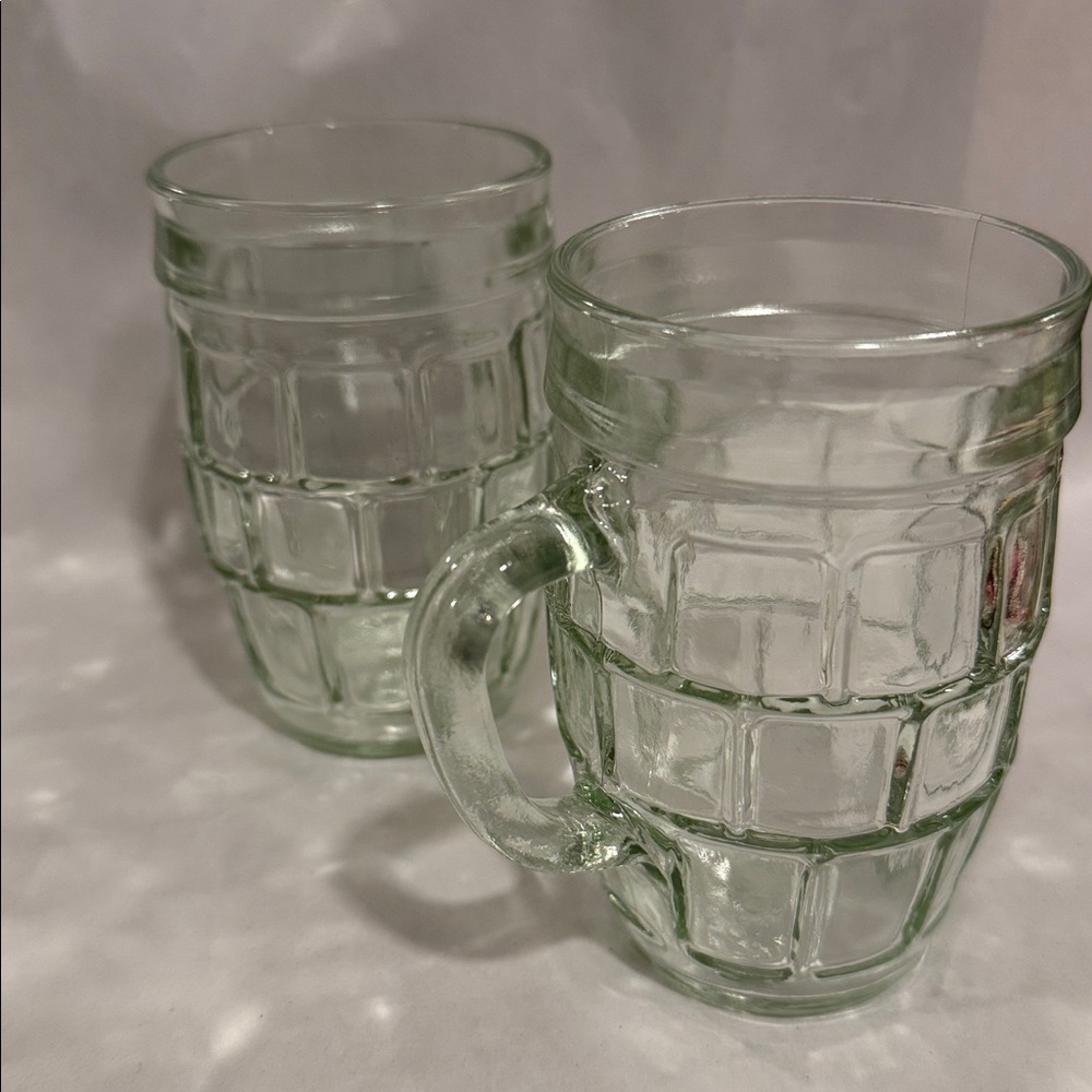 Vintage  Anchor Hocking Windowpane barrel-root beer mugs depression-era glass 4x - Picture 3 of 10